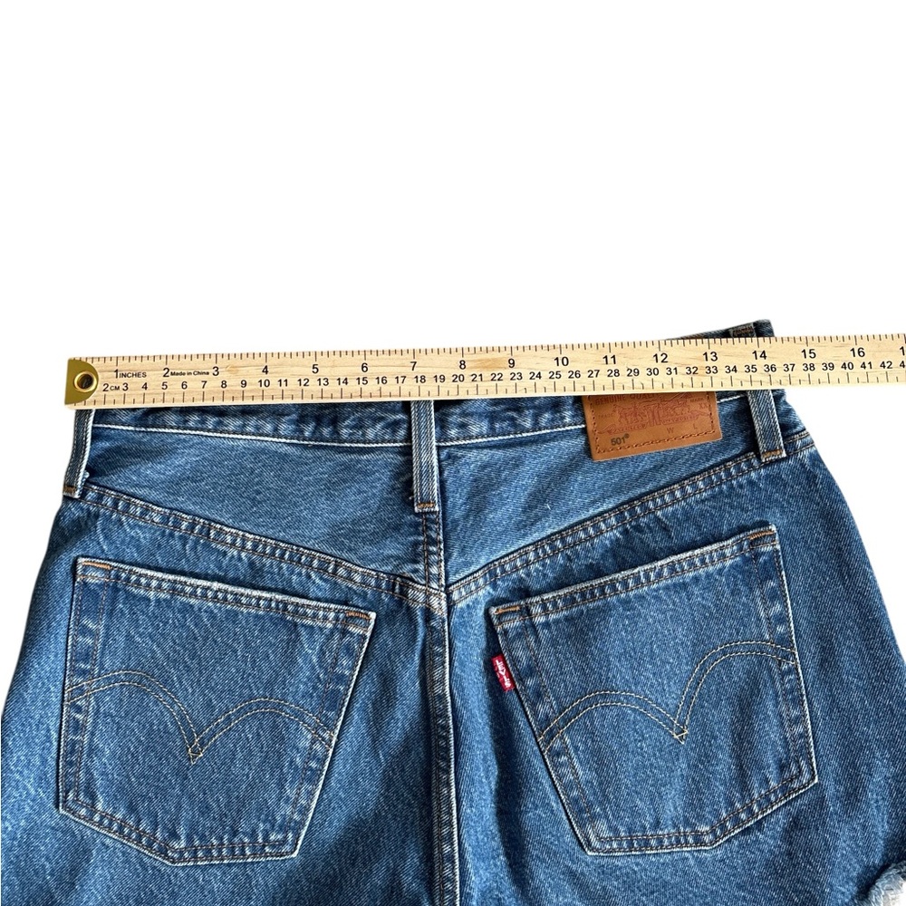 Levi's 501 Big E Premium Distressed Cutoff Denim Shorts - Blue 27 - Picture 7 of 16